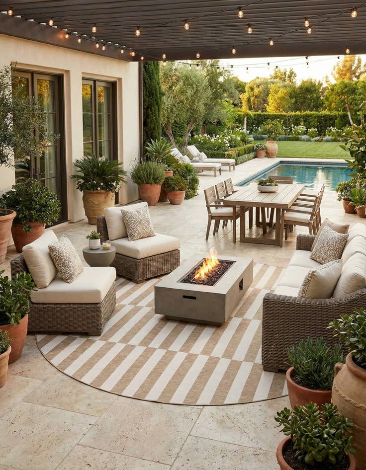 Detail image of 13' x 13' Easy-Clean Striped Indoor / Outdoor Round Rug