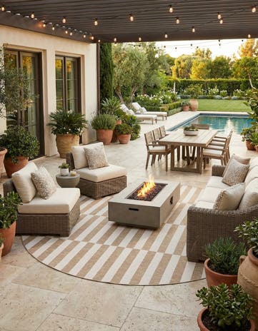 13' x 13' Easy-Clean Striped Indoor / Outdoor Round Rug