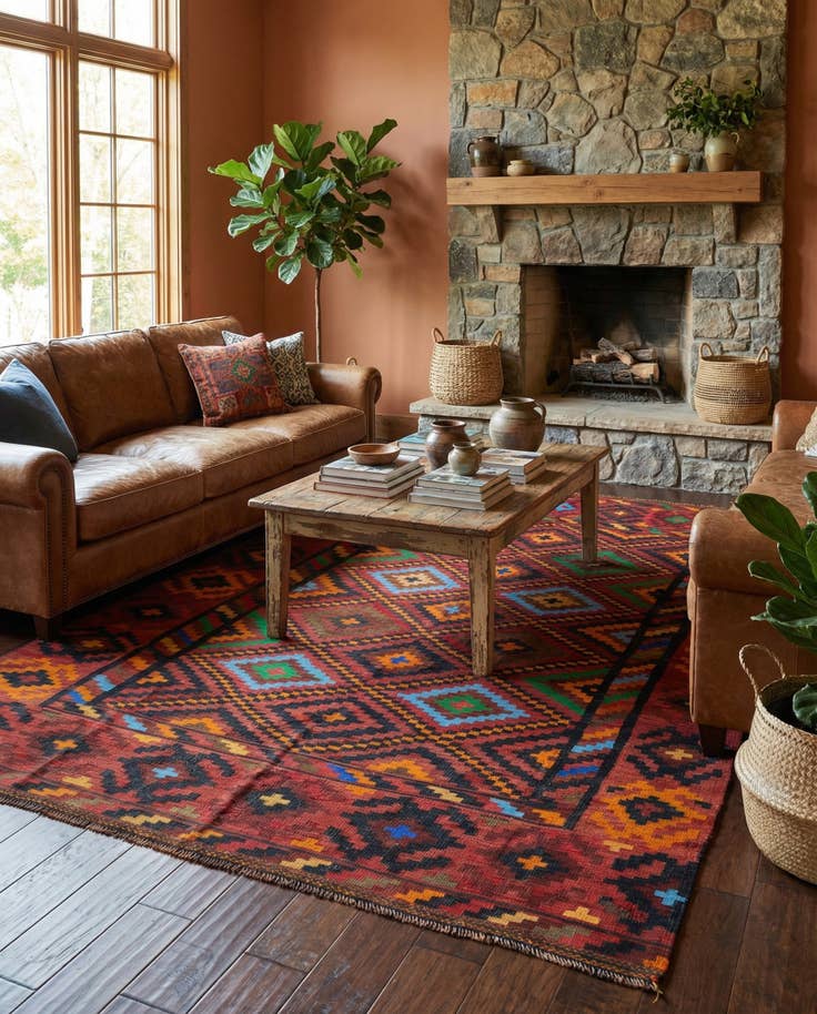Detail image of 7' 8 x 12' 8 Hand Woven Kilim Fars Wool Rug