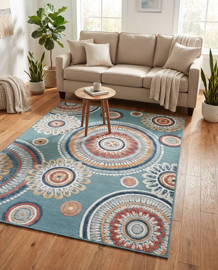 Detail image of 4' 5 x 6' Easy-Clean Botanical Indoor / Outdoor Rug