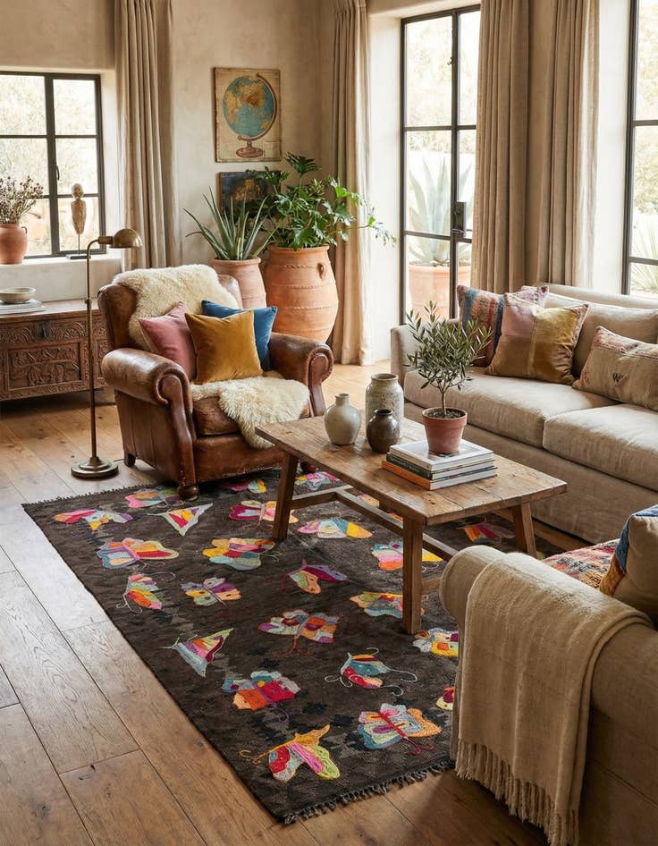 Detail image of  5' 1 x 6' 4  Hand Woven Kilim Suzani Wool Rug