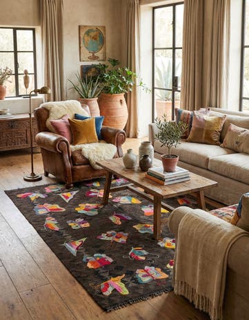 5' 1 x 6' 4 Hand Woven Kilim Suzani Wool Rug