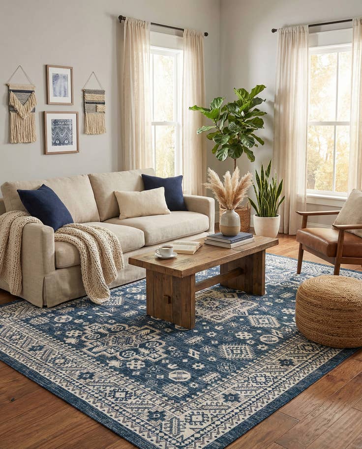 Detail image of 7' 10 x 11' Easy-Clean Aztec Indoor / Outdoor Rug