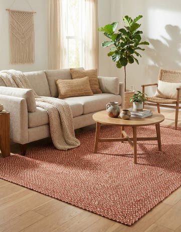 Rust Red Handmade Tweed Braided Jute Rug