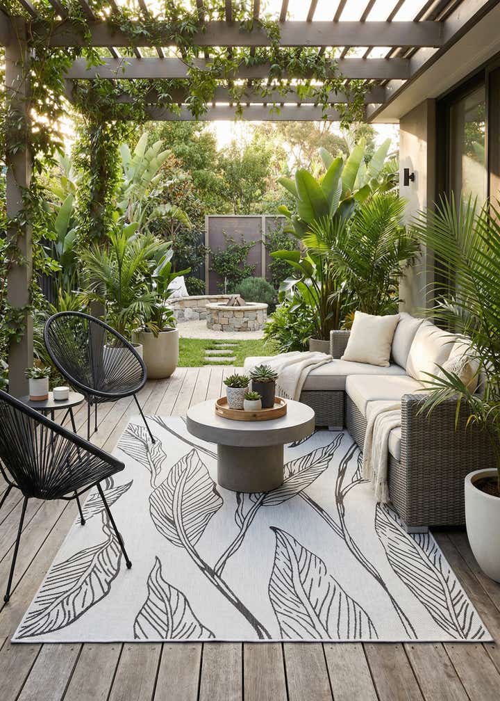 6' x 9' Easy-Clean Botanical Indoor / Outdoor Rug