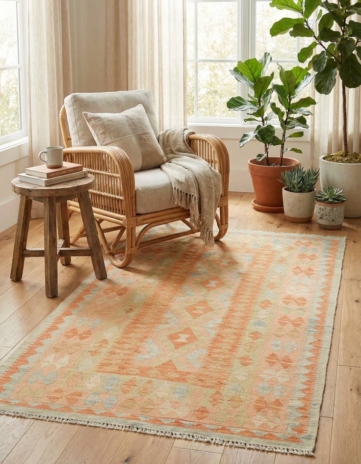 Detail image of 3' 2 x 5'  Hand Woven Kilim Waziri Wool Rug