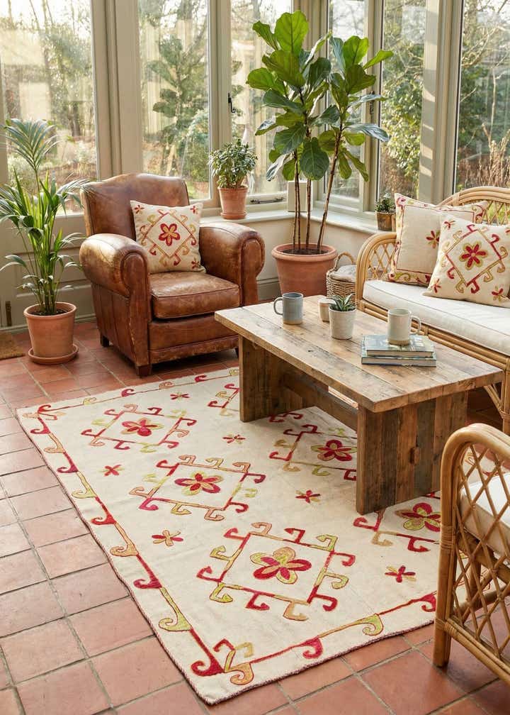 5' 9 x 7' 7 Hand Woven Kilim Suzani Wool Rug