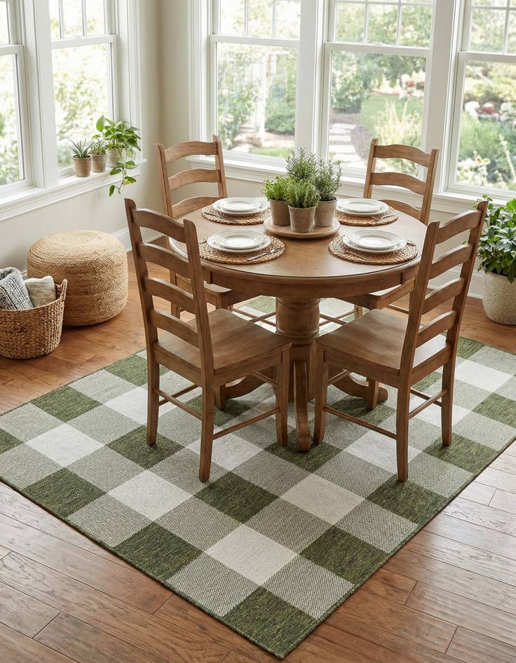 Detail image of  5' 3 x 7'  Washable Checkered Indoor / Outdoor Rug