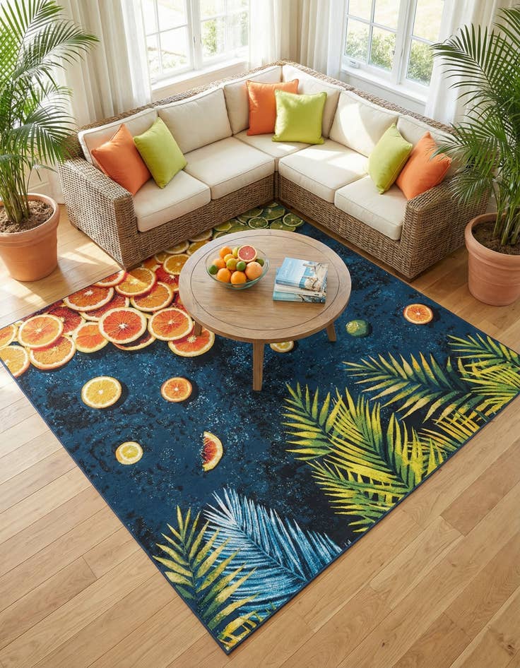 Detail image of  7' 10 x 7' 10  Washable Coastal Indoor / Outdoor Square Rug