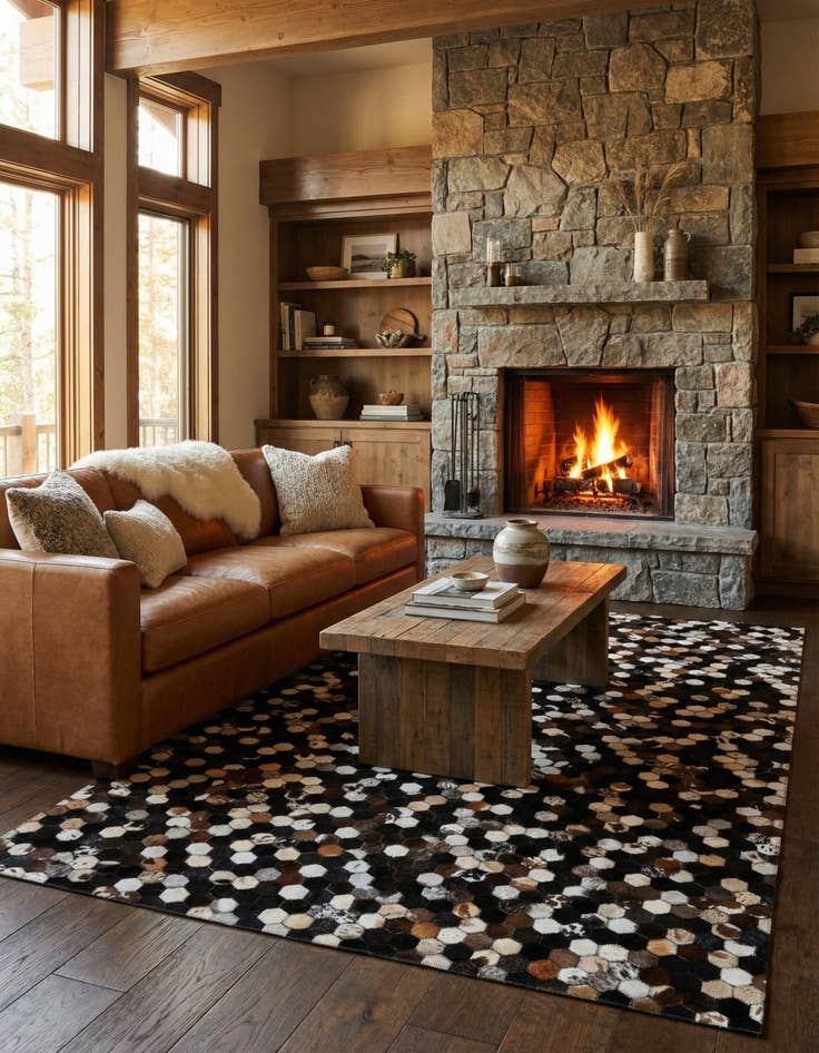 Detail image of  5' 2 x 7' 11 Cowhide - Patchwork Rug