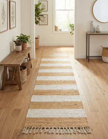 Beige Hand Woven Chindi Rag Runner Rug