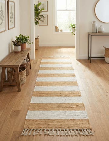 Beige Hand Woven Chindi Rag Runner Rug
