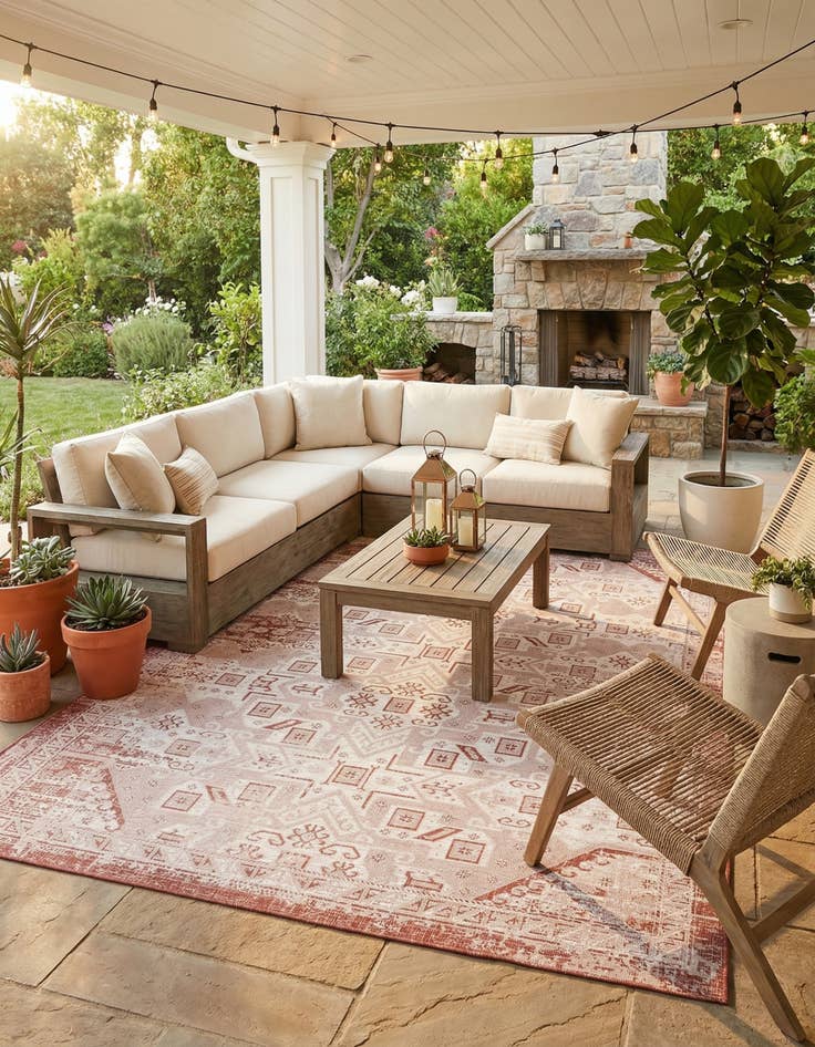 Detail image of 10' x 14'  Washable Aztec Indoor / Outdoor Rug