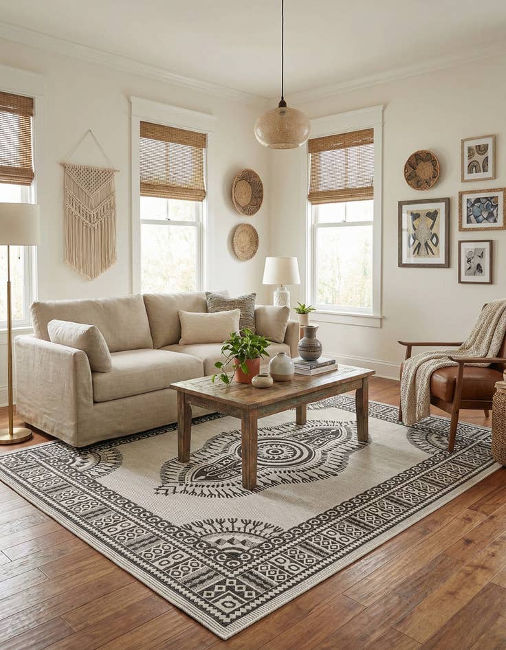 Detail image of 7' 10 x 10'  Washable Traditional Indoor / Outdoor Rug