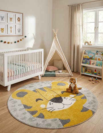 7' 10 x 7' 10 Tiger Whimsy Kids Round Rug