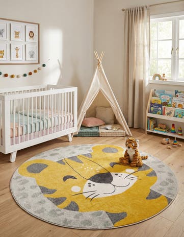7' 10 x 7' 10 Tiger Whimsy Kids Round Rug