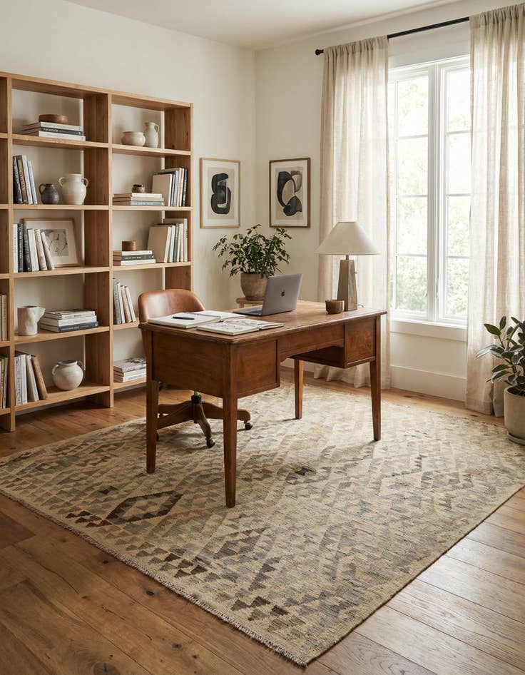 Detail image of  6' 10 x 7'  Hand Woven Kilim Maymana Wool Square Rug