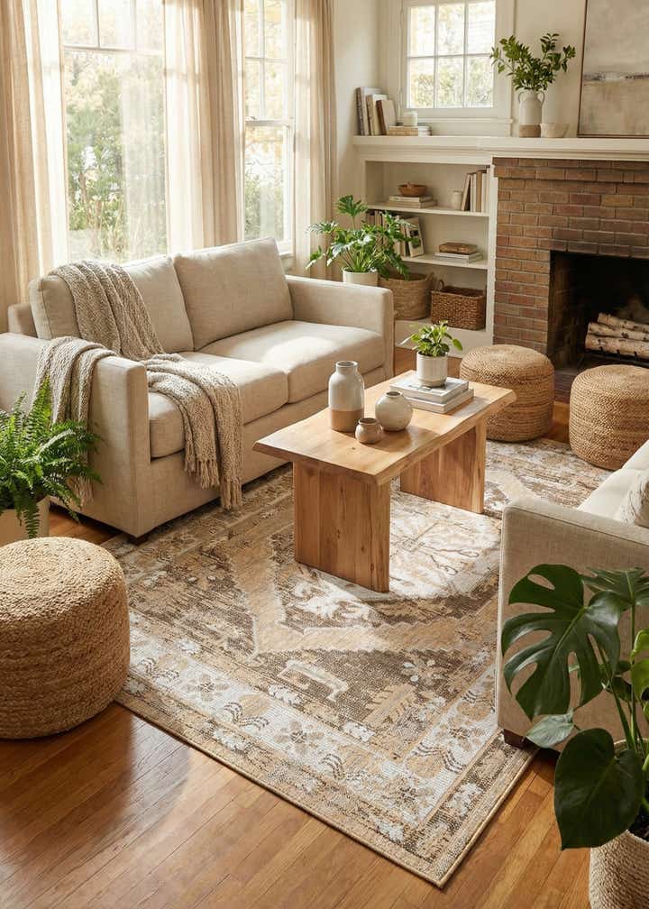 5' 3 x 8' Easy-Clean Traditional Indoor / Outdoor Rug