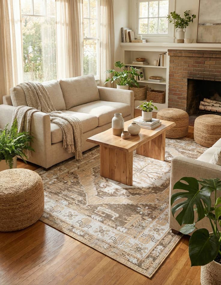 Detail image of 5' 3 x 8'  Washable Traditional Indoor / Outdoor Rug