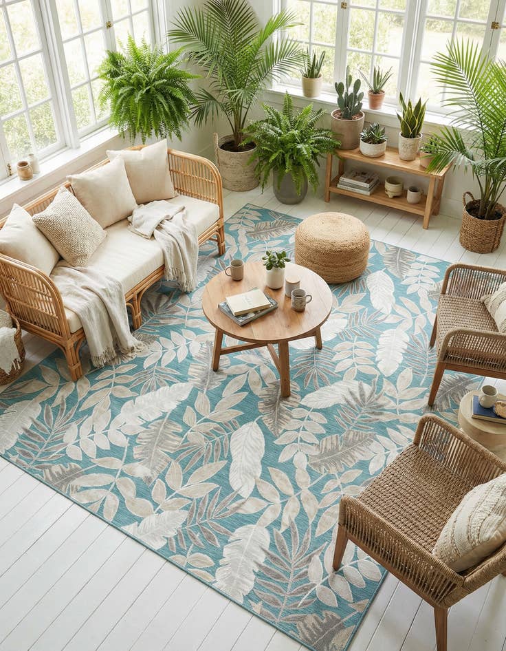 Detail image of 9' 9 x 12' Easy-Clean Botanical Indoor / Outdoor Rug