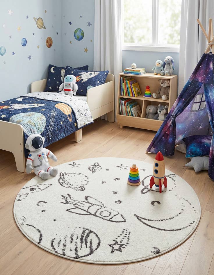 Detail image of 3' 3 x 3' 3 Planets Whimsy Kids Round Rug