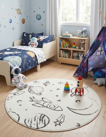 3' 3 x 3' 3 Planets Whimsy Kids Round Rug