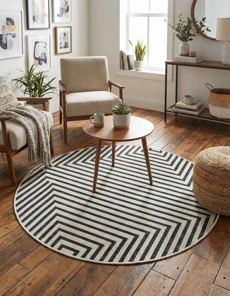 Detail image of 3' x 3'  Washable Modern Indoor / Outdoor Round Rug