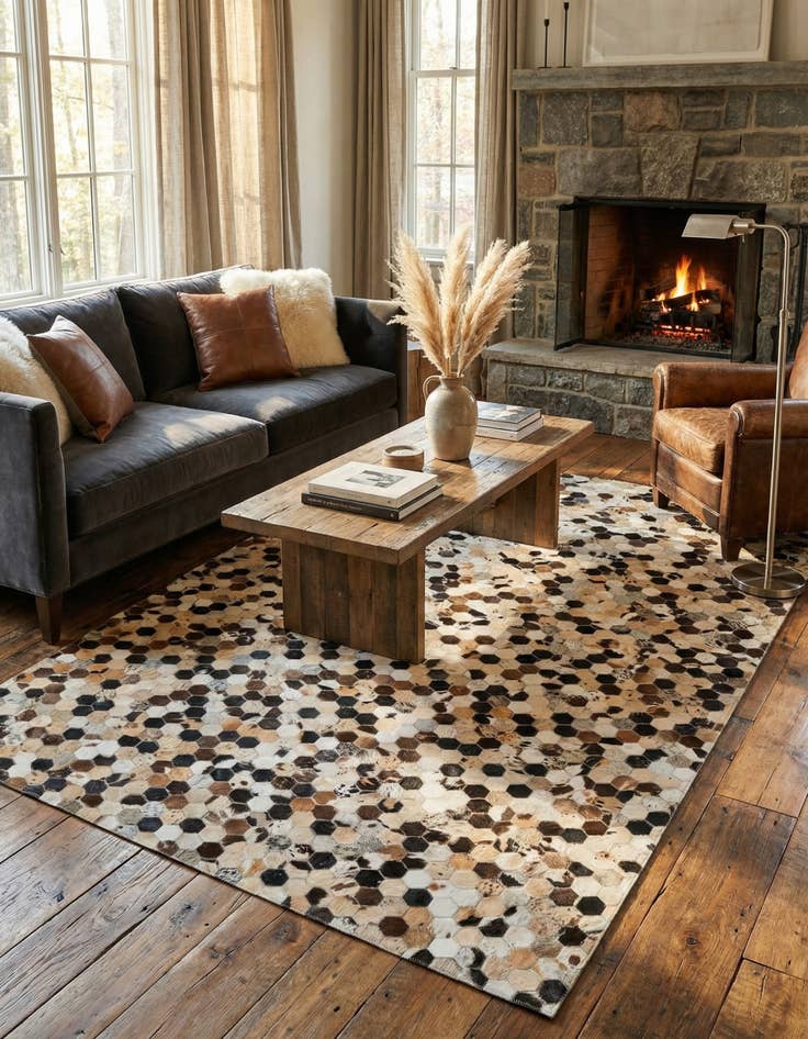 Detail image of  5' 1 x 7' 10 Cowhide Leather Rug