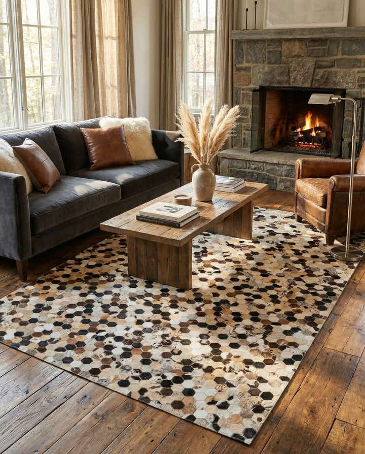 5' 1 x 7' 10 Cowhide Leather Rug