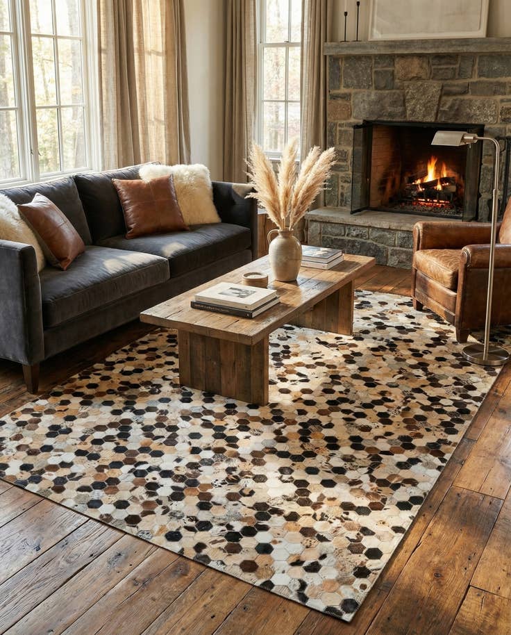 Detail image of 5' 1 x 7' 10 Cowhide Leather Rug