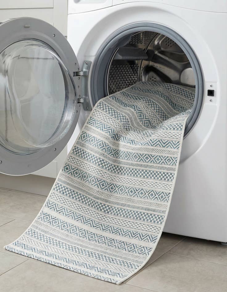 Detail image of 2' x 8'  Washable Striped Indoor / Outdoor Runner Rug