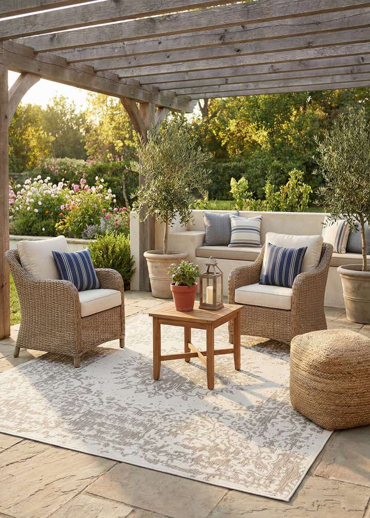 7' 10 x 7' 10 Easy-Clean Traditional Indoor / Outdoor Square Rug