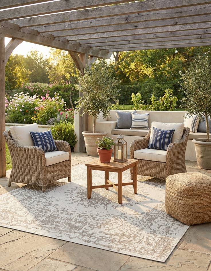 Detail image of 7' 10 x 7' 10  Washable Traditional Indoor / Outdoor Square Rug