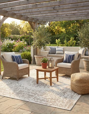 Gray Easy-Clean Traditional Indoor / Outdoor Square Rug