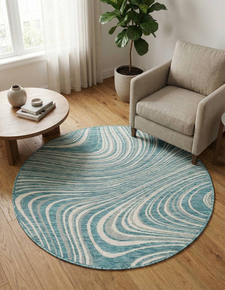 Detail image of 4' x 4'  Washable Modern Indoor / Outdoor Round Rug