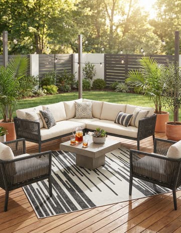 Black and White Easy-Clean Modern Indoor / Outdoor Square Rug