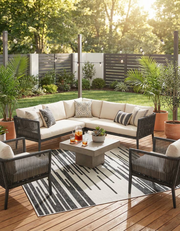 Detail image of 7' 10 x 7' 10 Easy-Clean Modern Indoor / Outdoor Square Rug
