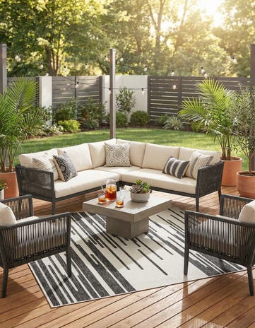 Black and White Easy-Clean Modern Indoor / Outdoor Square Rug