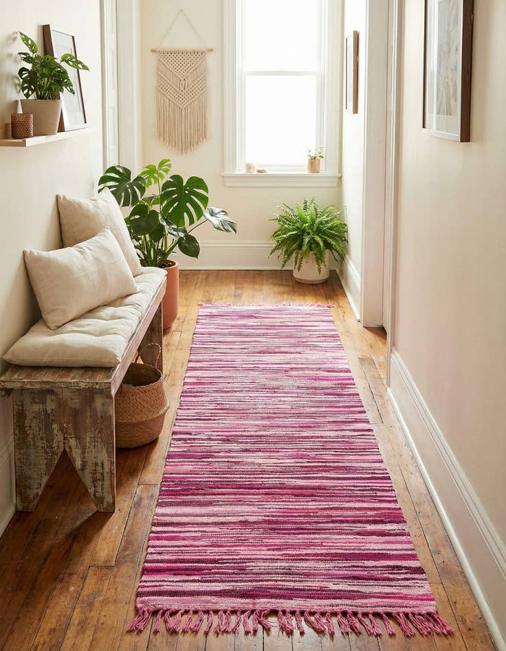 Detail image of 2' 7 x 9' 10 Hand Woven Chindi Cotton Runner Rug