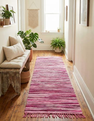 Pink Hand Woven Chindi Cotton Runner Rug
