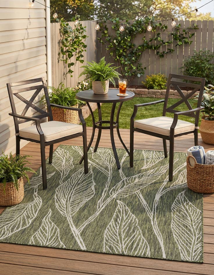 Detail image of 5' 3 x 7'  Washable Botanical Indoor / Outdoor Rug