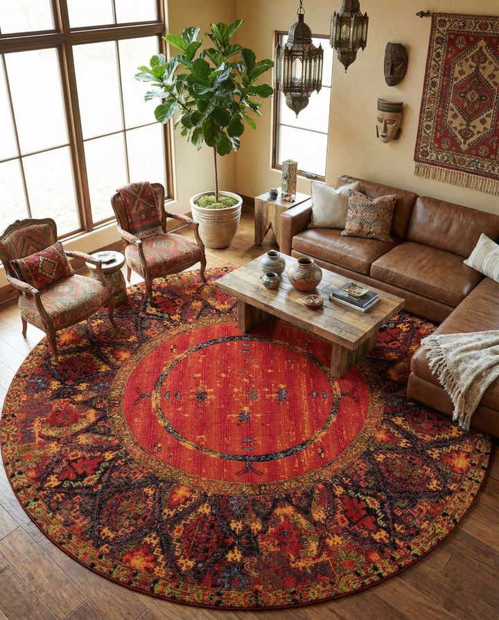 12' x 12' Easy-Clean Tribal Indoor / Outdoor Round Rug
