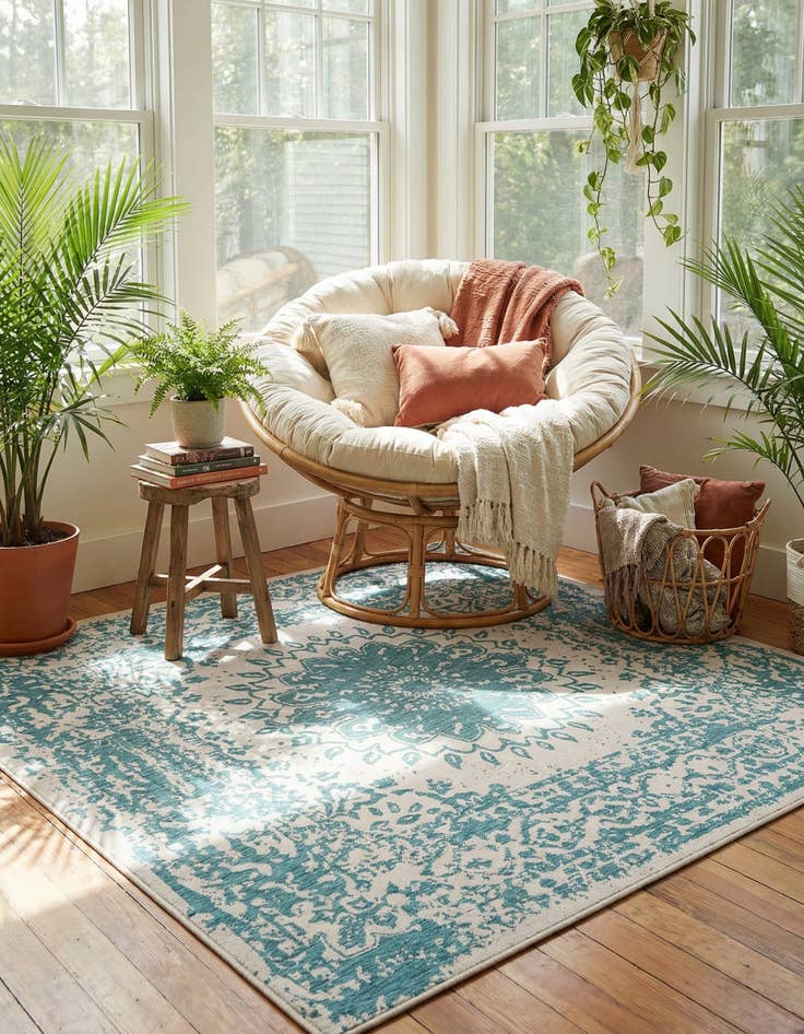 Detail image of 10' x 10'  Washable Traditional Indoor / Outdoor Square Rug
