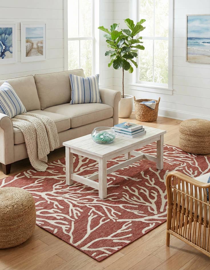 Detail image of  5' 3 x 8'  Washable Coastal Indoor / Outdoor Rug