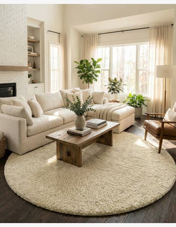 Ivory Everyday Shag Round Rug