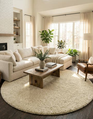 Ivory Everyday Shag Round Rug
