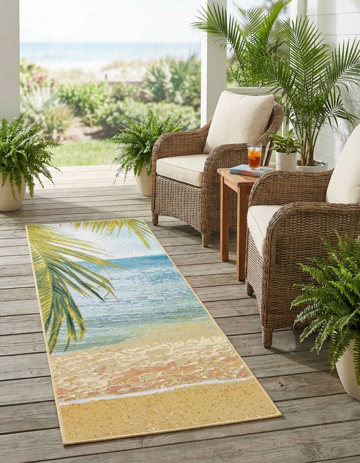 Detail image of 2' 7 x 5' 3  Washable Coastal Indoor / Outdoor Runner Rug