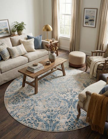 Blue Victoria Round Rug