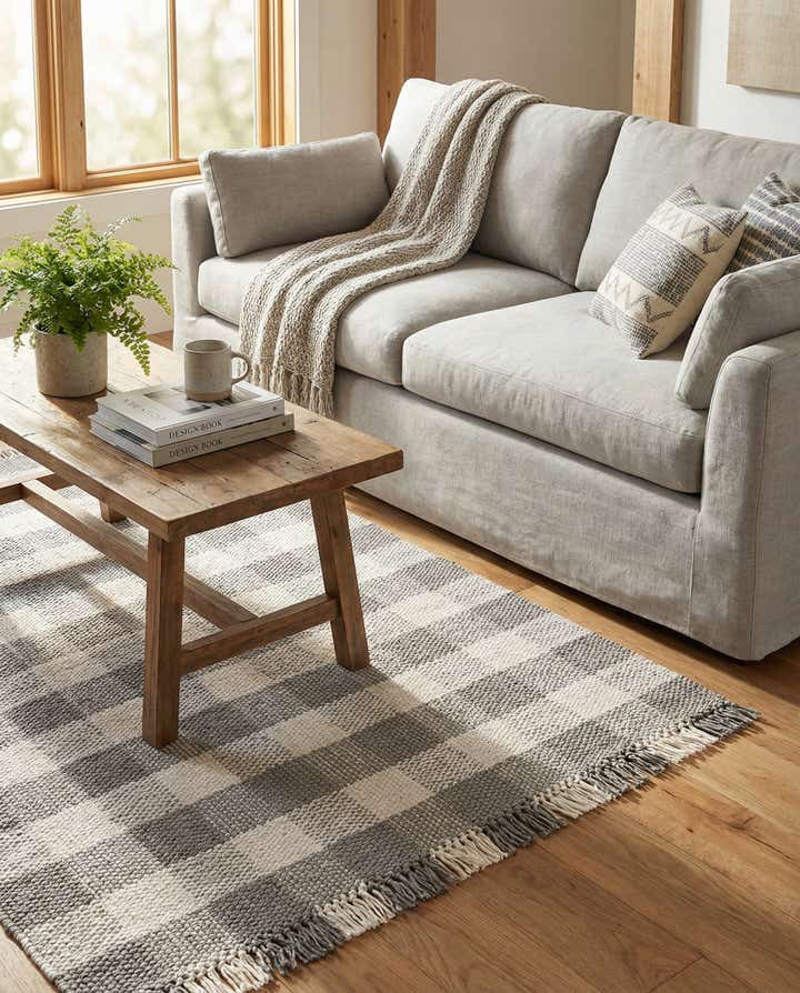 4' x 6' Easy-Clean Eco Plaid Washable Indoor / Outdoor Rug