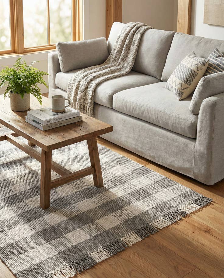 Detail image of 4' x 6' Easy-Clean Eco Plaid Washable Indoor / Outdoor Rug